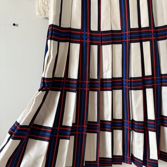 Tory Burch Silk Harper Pleated Plaid Knee Length Skirt Academia Holiday Preppy 8 - Picture 4 of 8